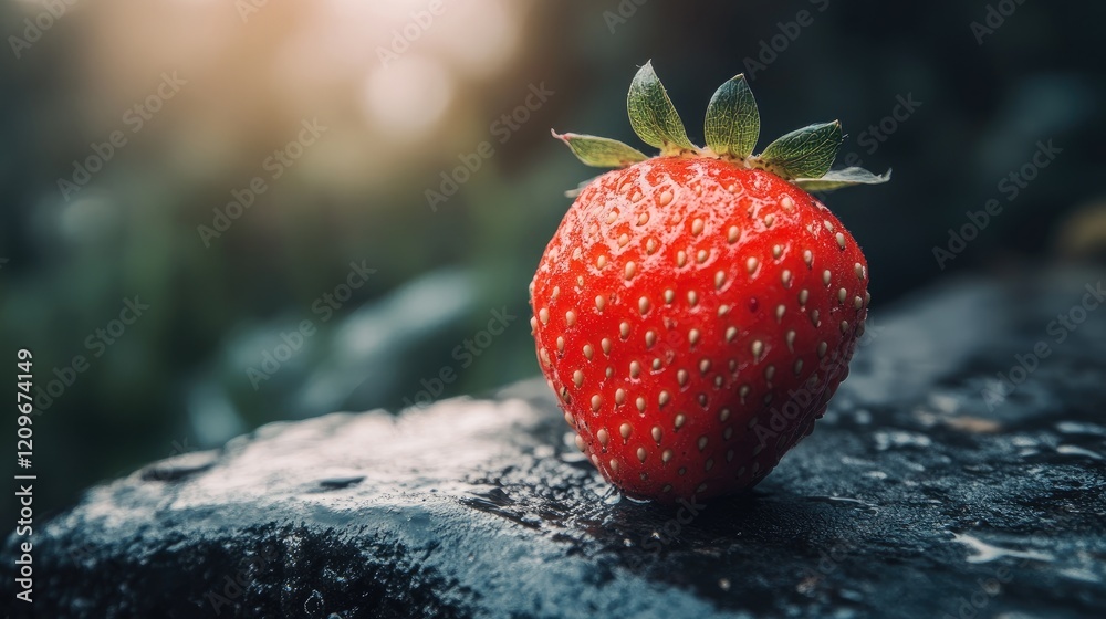 Aufkleber fresh ripe strawberry on a textured surface with soft natural lighting showcasing its vibrant color 