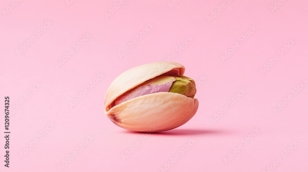 Poster pistachio nut in shell on soft pink background showcasing natural textures and colors for food and c