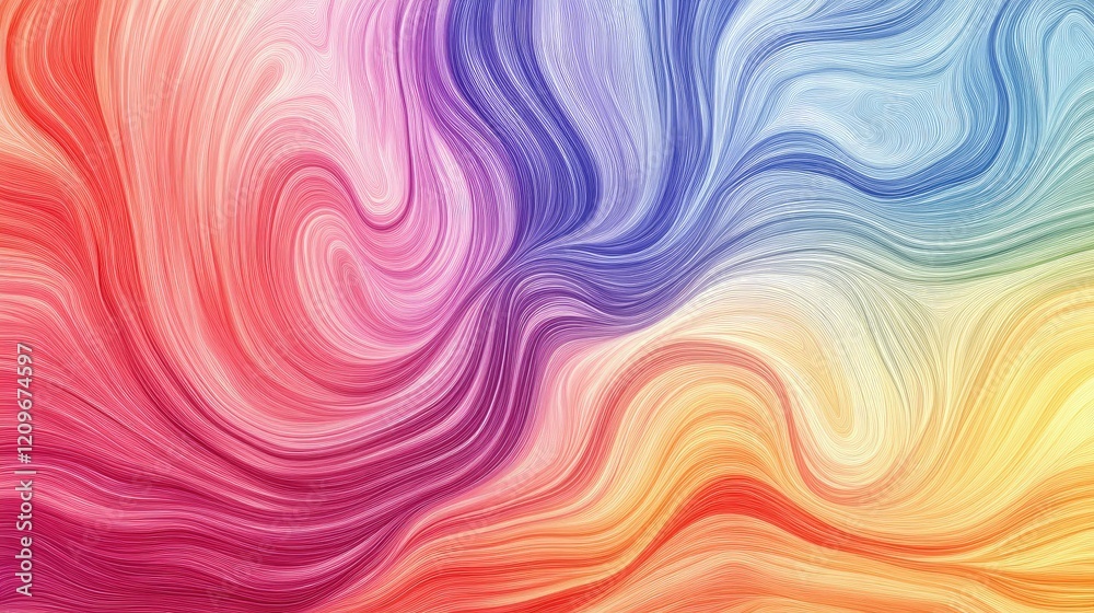 Poster vibrant soft abstract line art background featuring fluid rainbow colors and elegant swirls