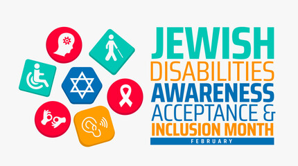 Jewish Disabilities Awareness, Acceptance and Inclusion Month background banner or poster design template. observed every year in February. Holiday concept. Use to any Template, card, poster, placard.