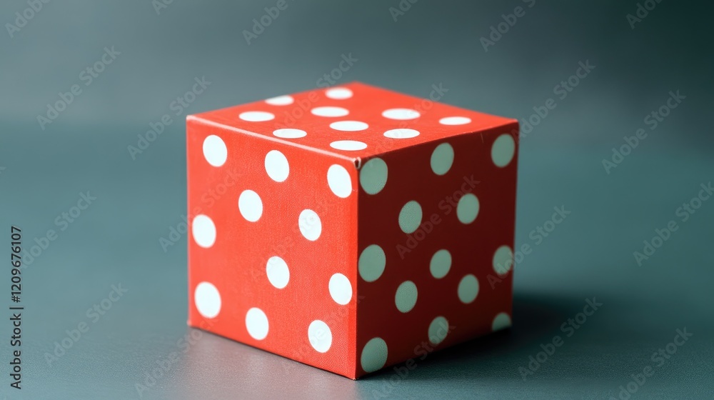 Poster red gift box adorned with white polka dots on a minimalist background showcasing its playful and fes