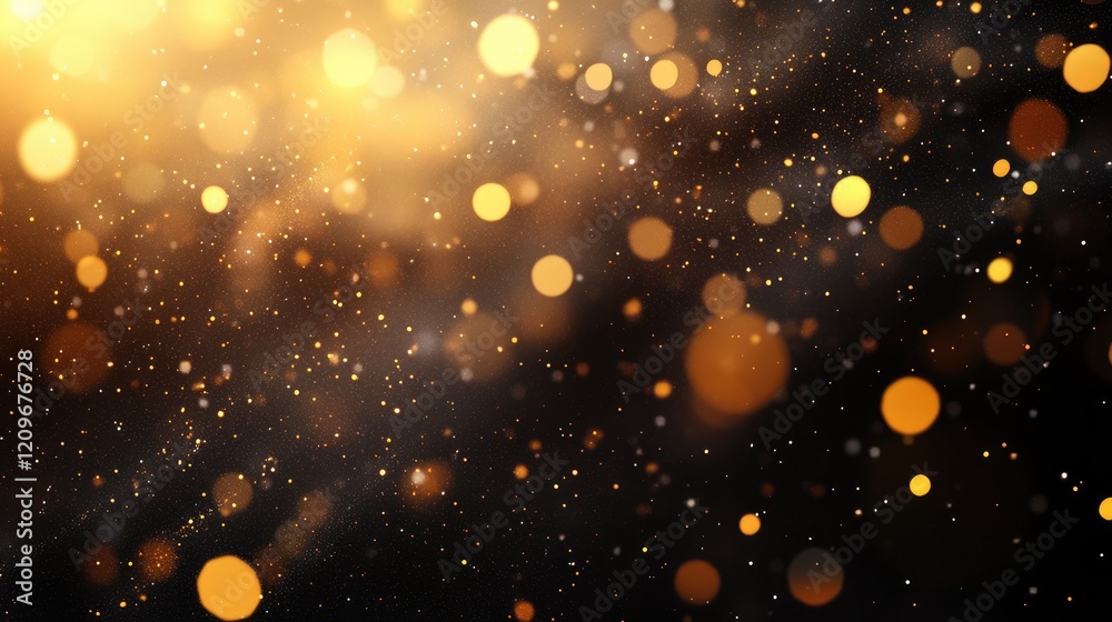 Poster golden bokeh background with sparkling light and glittering particles creating a festive and elegant