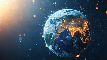 Obraz premium Illustration of Earth wrapped in a glowing ribbon of clean air and water symbols