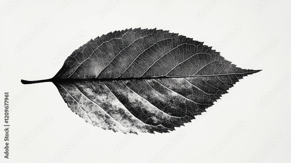 Aufkleber Black and white detailed leaf isolated on light background showcasing intricate vein patterns and texture for nature and design concepts