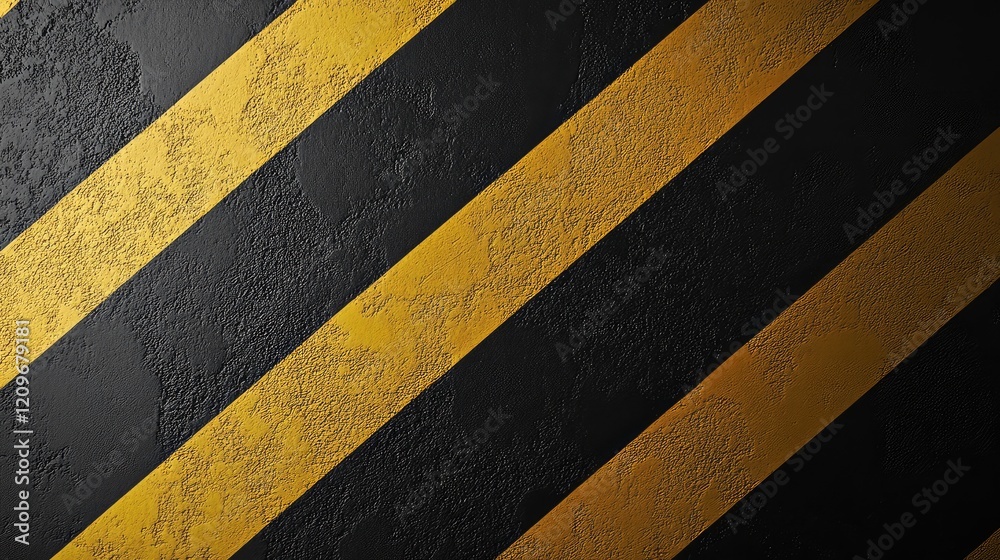 Poster Black and yellow striped texture background for logo mockup with a rugged surface pattern in diagonal perspective view.