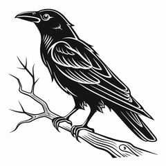 Intricate Silhouette of a Raven Perched on a Branch