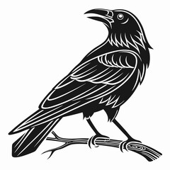 Intricate Silhouette of a Raven Perched on a Branch
