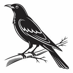 Intricate Silhouette of a Raven Perched on a Branch