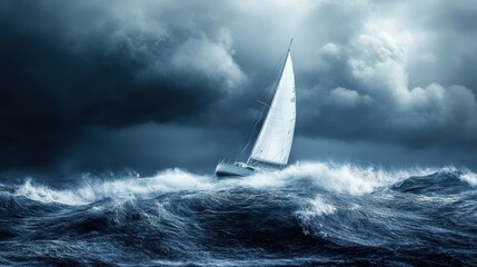 Sailboat Navigating Through a Stormy Ocean