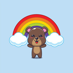 bear mascot cartoon character vector illustration with rainbow.