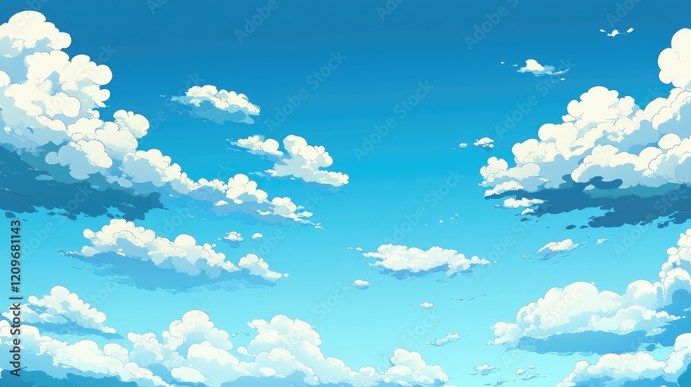 Aufkleber vibrant blue sky with fluffy white clouds in a serene atmosphere ideal for background design and wal