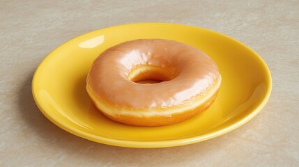 Frosted donut on yellow plate showcasing a delicious dessert ideal for food photography or bakery advertisements.