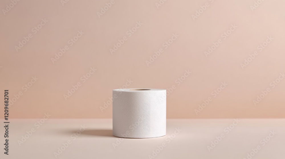 Poster White toilet paper roll on smooth surface with soft pastel background minimalistic composition for hygiene and cleanliness concepts