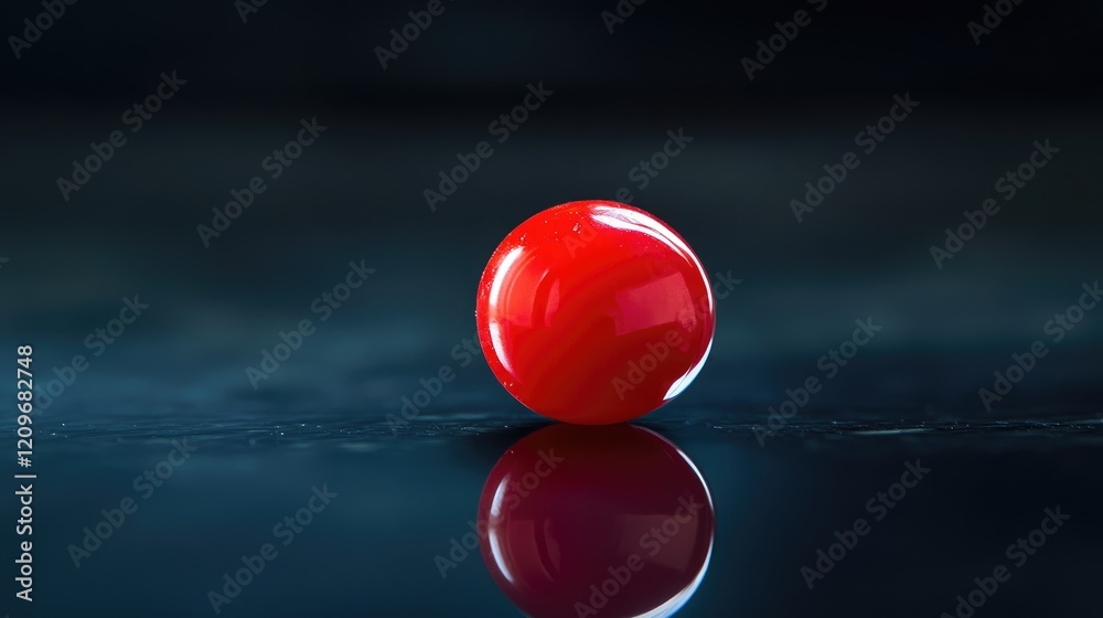 Poster vibrant red cherry tomato resting on a glossy dark surface showcasing rich reflections and highlight