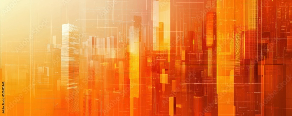 Wall mural abstract orange cityscape with geometric shapes and soft gradients, creating a futuristic feel with 