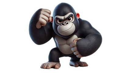 Naklejka premium 3D cartoon gorilla flexing muscles on a white background, showing strength and confidence