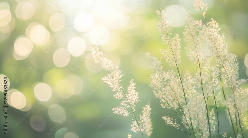 Poster gentle soft natural light with blurred background of grass and foliage for artistic and tranquil vis