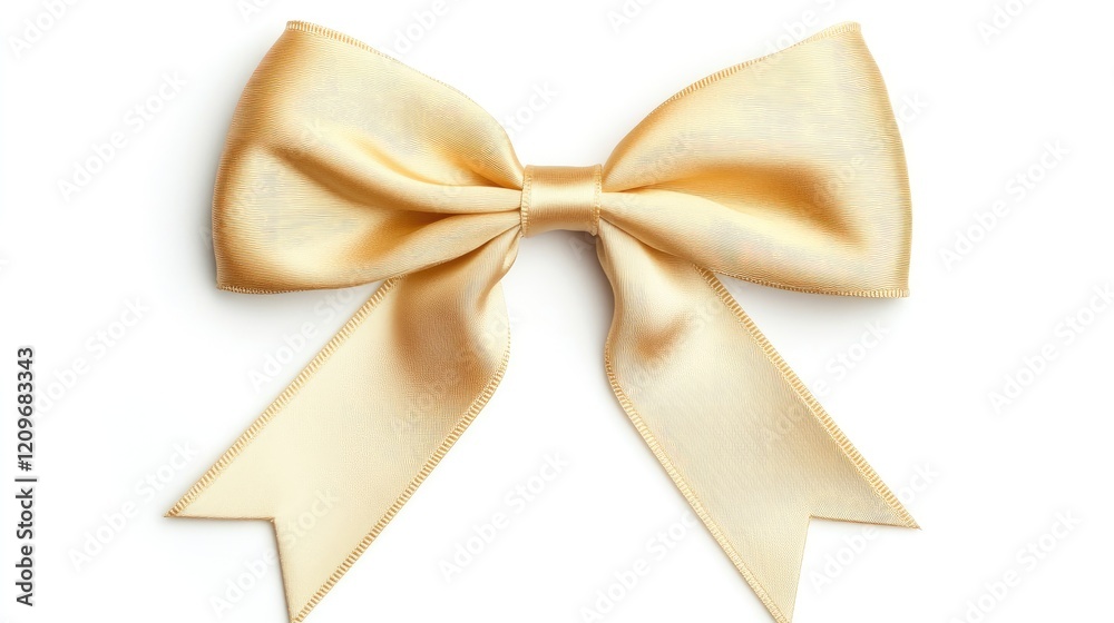 Aufkleber elegant satin ribbon bow with tails in soft gold color isolated on white background for decorative a