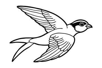 Line art of a Martin in a side view, showing its detailed wing and tail feathers.eps