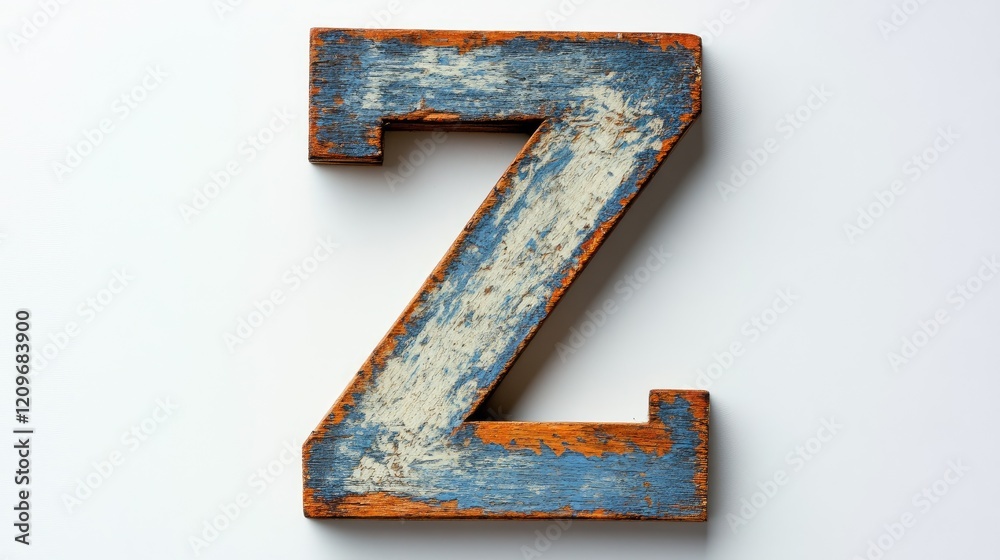 Poster rustic wooden letter z symbol with distressed paint finish isolated on a clean background for decora