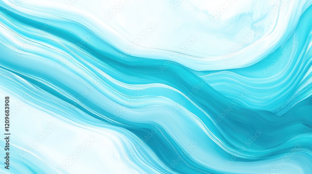 Poster Sky Blue Marble Effect with Turquoise Waves Abstract Background in Soft Sea Colors Featuring Blended Acrylic Paints in Smooth Flowing Patterns