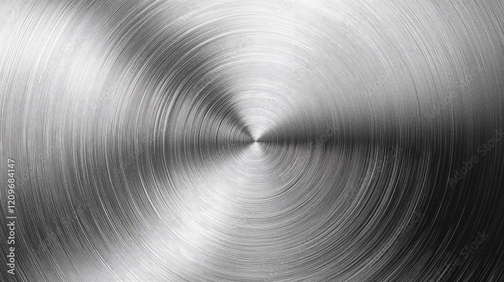 Poster brushed stainless steel circular texture background in silver tones with subtle reflections and soft