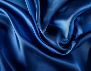 Fototapeta premium Dark blue silk satin background. Bright folds on a shiny fabric