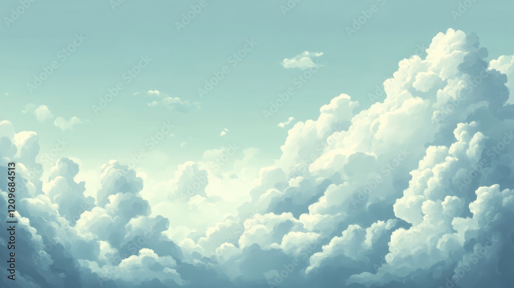 Poster serene sky with soft gray and white clouds in a tranquil outdoor natural backdrop, ideal for serene 
