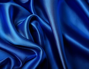 Fototapeta premium Dark blue silk satin background. Bright folds on a shiny fabric