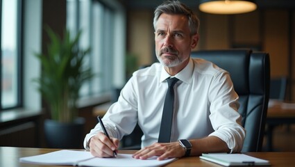 Obraz premium businessman in the office wearing white suit working 