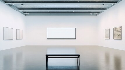 Blank wall frame in a modern, white-walled gallery space