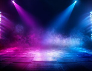 Obraz premium Dark scene colorful lights concert stage blue and purple background,