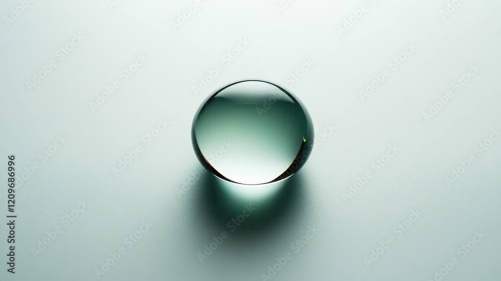 Aufkleber Macro shot of a single oil droplet on a smooth white background highlighting its reflective surface and elegant curvature.