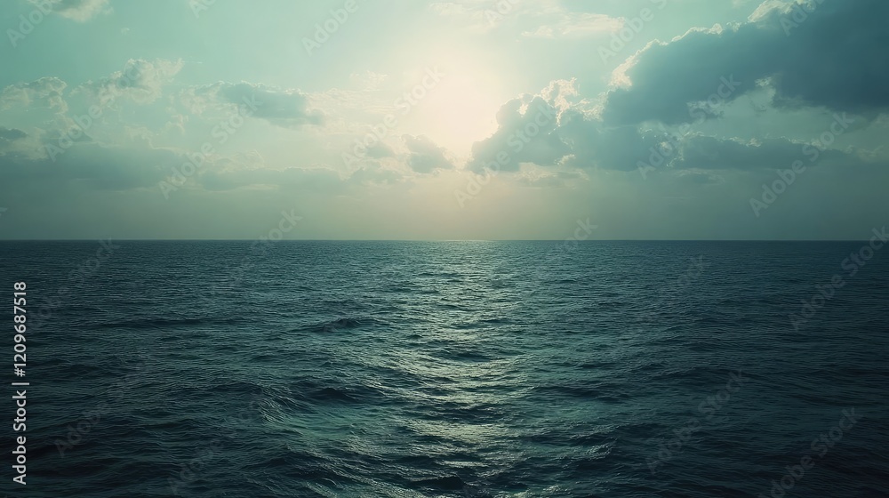 Aufkleber vast horizon over tranquil ocean with soft blue tones and gentle clouds at dusk, symbolizing serenit