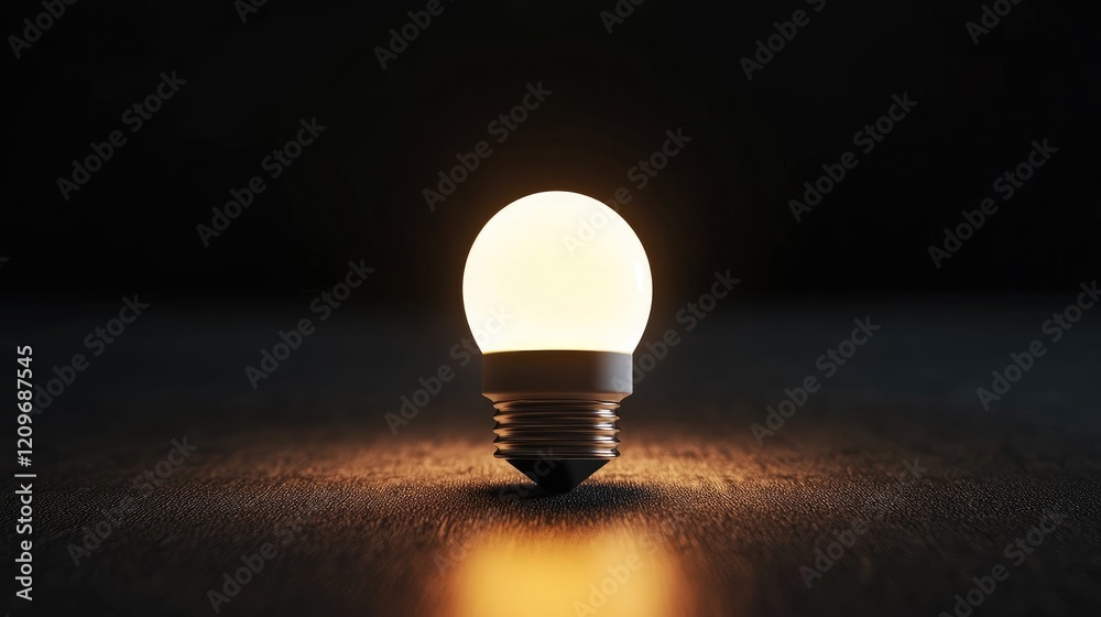 Poster Illuminated LED light bulb casting warm glow in dark space creating a serene and peaceful atmosphere