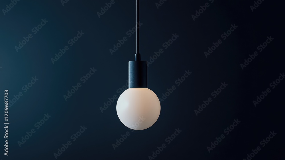 Aufkleber Minimalist single light bulb hanging against a dark background creating a moody and atmospheric ambiance for design and decor concepts.