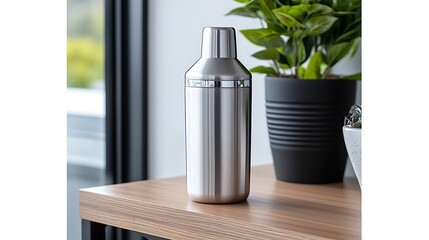 Stainless Steel Cocktail Shaker on Wooden Table