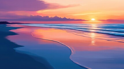 Obraz premium Serene Sunset Beachscape Paints a Tranquil Ocean Scene