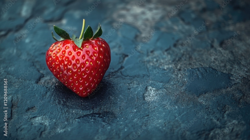 Aufkleber Heart-shaped strawberry on a textured dark background highlighting its vibrant color and unique shape for a fresh and appealing visual.