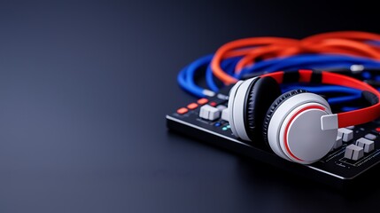 Studio Headphones and Audio Mixer on Dark Surface