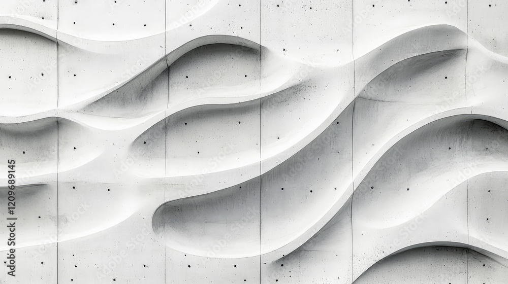 Poster textured white concrete wall with wavy polymer plastering patterns showcasing modern architectural d