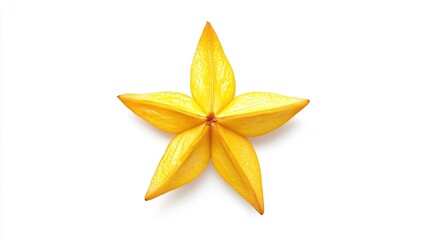 Star fruit close-up on white background showcasing its vibrant yellow color and unique star-shaped structure for culinary and decorative use