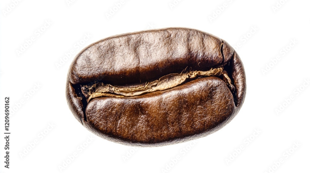 Poster single roasted coffee bean on white background showcasing texture and color for use in food and beve