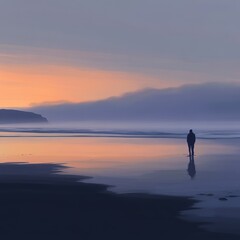 Solitary Figure on a Serene Beach at Sunset