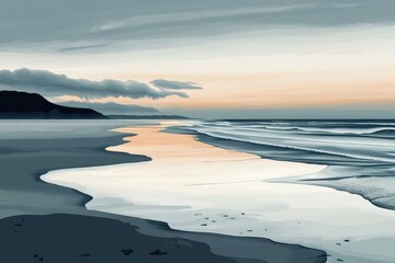 Naklejka premium Serene Coastal Sunset Landscape Artistic Impression