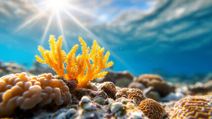 Underwater coral reef exploration ocean depths ai generated imagery vibrant ecosystem unique perspective