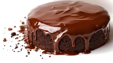 Chocolate cake with rich glaze isolated on a white background for National Chocolate Cake Day and any celebrations