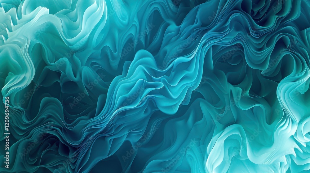 Wall mural abstract fluid waves in turquoise and teal colors with soft curves and smooth texture ideal for back