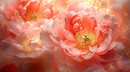 Coral Peonies Close Up Delicate Petals Bloom