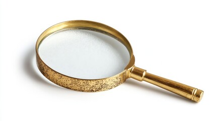 Foam piece and vintage magnifying glass on white background for exploration and analysis themes